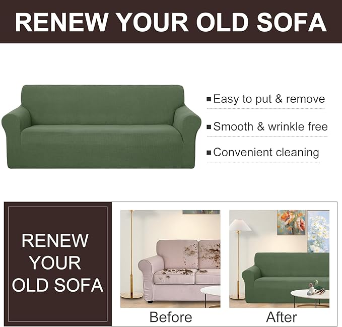 U-NICE HOME 4 Seater Stretch Couch Cover Sofa Cover Washable Sofa Slipcover Furniture Protector for 3 Cushion Couch Sofa Pet Friendly, Loden Frost