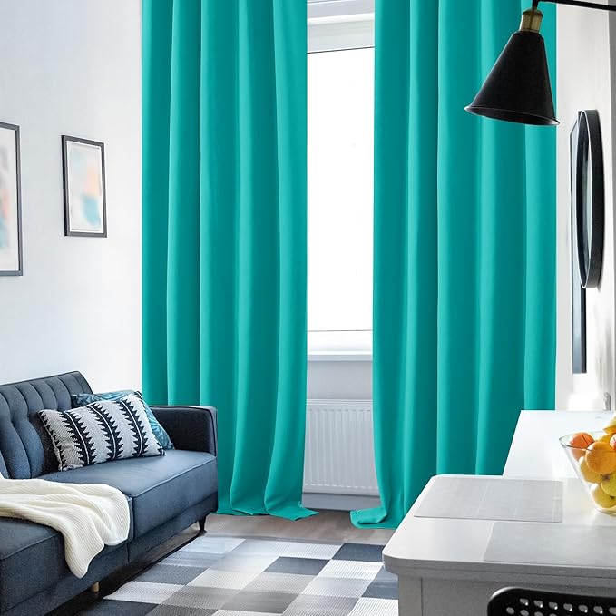 Deconovo Blackout Curtains, Thermal Insulated, W42 x L54 2 Panels, Back Tab, Machine Washable, Room-Darkening Drapes for Bedroom/Living Room Turquoise