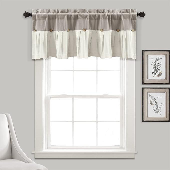 Lush Decor Linen Button Farmhouse Valance Curtians 52"W x 18"L Navy & White - Linen Valances For Windows - Kitchen Curtains Valances - Bathroom Curtain