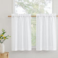 RYB HOME Bathroom Curtains Over Sink 36 inches Length, Linen Blend Semi Sheer Light Filtering Tiers for Camper Kithen Cafe, Small Curtains for Door Window, W 26 x L36, White, 2 Panels Set
