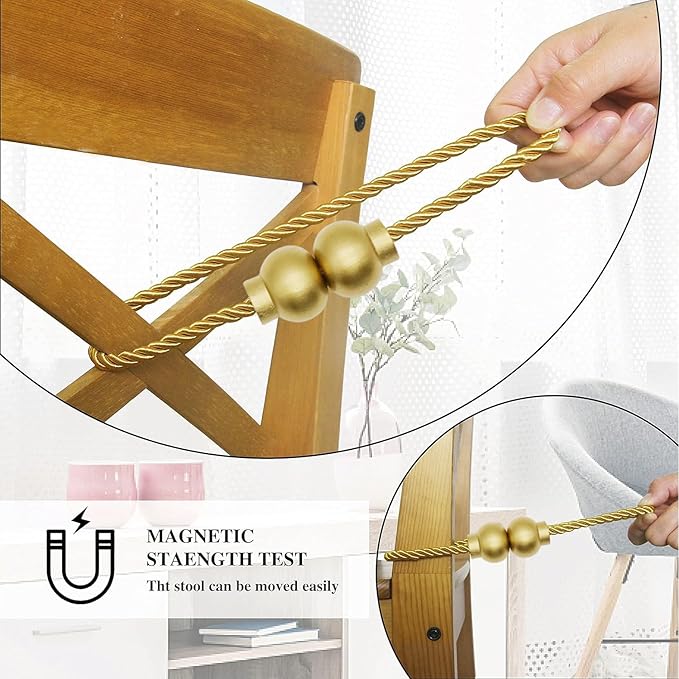 6 Pack Magnetic Curtain Tiebacks Modern Handmade Rope Curtain Tie Backs Decorative Drapes Weave Holdbacks for Home Outdoor Bedroom Office Decorative Curtain, Gold