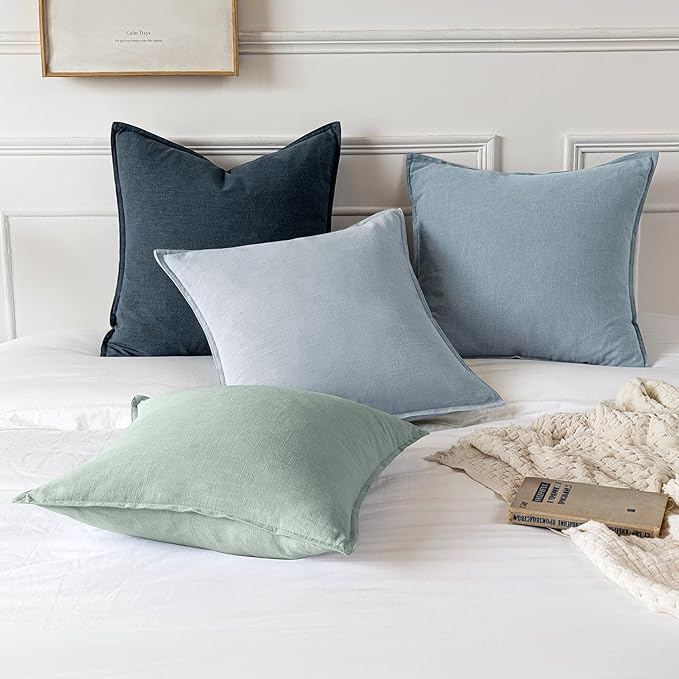 MIULEE Decorative Linen Pillow Covers 20x20 Inch Light Blue Boho Farmhouse Neutral Couch Throw Pillows for Bed Pack of 2 Accent Coastal Modern Pillowcase Summer Sofa Livingroom Home Decor