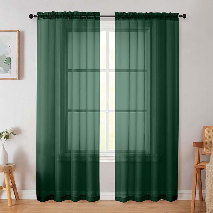 Hunter Green Sheer Curtain for Bedroom Living Room 78 Inches Long 2 Panels Set, Solid Soft Airy Light Filtering Sheer Window Curtains, Modern Rod Pocket Door Curtain, 42" Wx78 L Inches