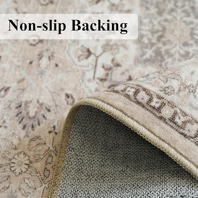 7x10 Area Rug for Living Room: Washable Neutral Vintage Large Rugs for Bedroom, Office, Dining Room, Kids Room, Farmhouse Durable Low Pile Non Slip Carpet for High Traffic Areas(7x10 Beige)