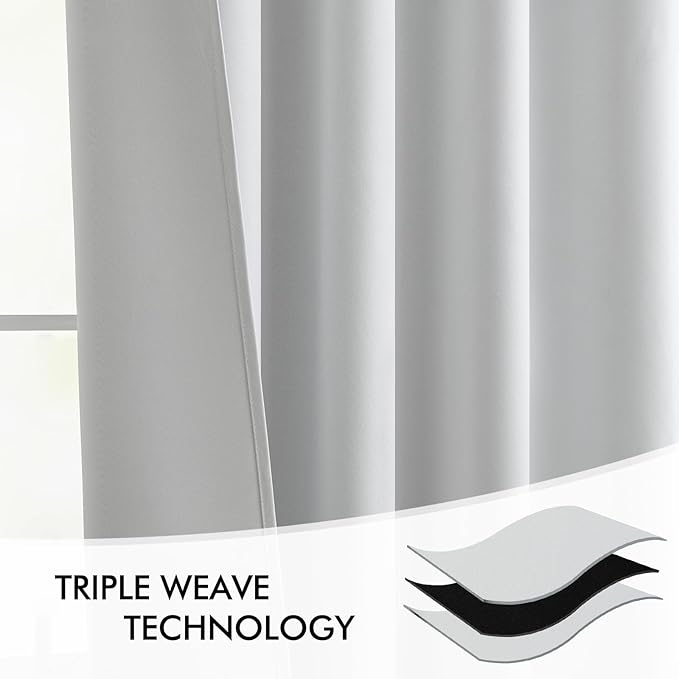 MIULEE Back Tab Light Blocking Curtains 90 Inch Long 2 Panels Set for Living Room Bedroom, Greyish White Rod Pocket/Pinch Pleated Thermal Insulated Room Darkening Blackout Curtains, 52 x 90 Inch