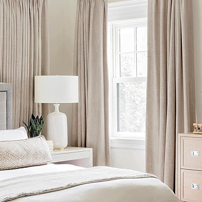 MIULEE Linen Textured Curtains for Bedroom Solid 100% Blackout Thermal Insulated Natural Beige Grommet Room Darkening Curtains & Drapes Luxury Decor for Living Room Nursery 52 x 63 Inch (2 Panels)