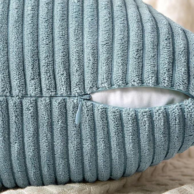 MIULEE Sky Blue Decorative Euro Sham Pillow Covers 24x24 Inch for Bed Couch Sofa Pack of 2 Boho Farmhouse Throw Pillows Soft Cross Corduroy Patchwork Textured Cushion Cases