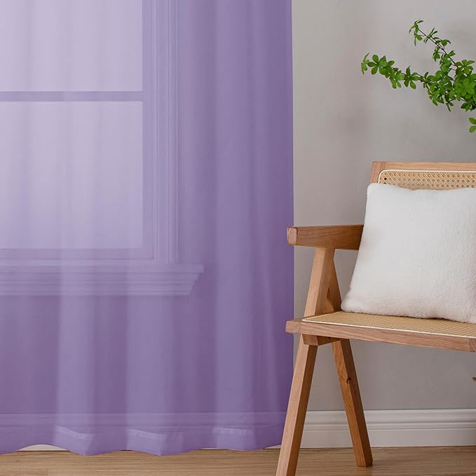 Lecloud Lavender Sheer Curtains 96 Inches Long 2 Panels Set, Light Filtering Solid Voile Drapes, Airy Privacy Window Decor Curtains with Rod Pocket for Living Room Girl's Bedroom, Each 42" W x 96" L