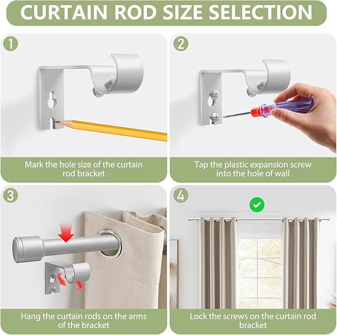 5/8” Diameter Curtain Rods 30-45 Inch, for 30-39 Inch Windows, Adjustable Splicing Silver Curtain Rods for Windows with Brackets, Window Rod Long Small Curtains Rod