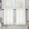 Simplebrand Semi Sheer Ivory Curtains 30 Inch Length 2 Panels, Geometric Jacquard Clip Textured Short Sheer Curtains for Bedroom，Modern Elegant Window Curtains Panels/Drapes/Treatment, 30x30 inch
