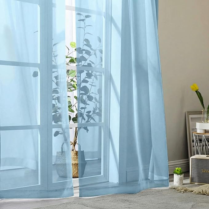 Sheer Curtains 63 Inch Length 2 Panels Set for Living Room Bedroom, Airy Soft Light Filtering Sheer Dining Room Curtains, Modern Rod Pocket Drapes, Sky Blue, Each 42" Wx63 L