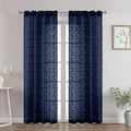 Chyhomenyc Navy Blue Sheer Curtains 72 Inches Long 2 Panels Set, Light Filtering Tufted Textured Soft Airy Rod Pocket Elegant Leaf Window Treatment Drapes for Bedroom Living Room, 42" Wx72 L, 2PCS