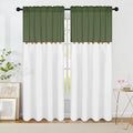 FRAMICS Farmhouse Cotton Linen Curtains for Living Room, Rustic Button Curtains 84 Inch Length 2 Panels, Boho Linen Window Curtain for Bedroom Rod Pocket Drapes, 52 x 84 Inch, Olive Green and White