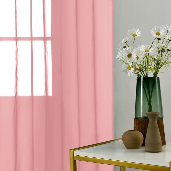 youleyar Solid Sheer Rod Pocket Curtain Voile Draperies 2 Panels White Beige Black Grey Coffee 52 Inch Width 72 Inch Long 1 Pair for Kitchen Bedroom Children Living Room Yard (Blush,52Wｘ72L)