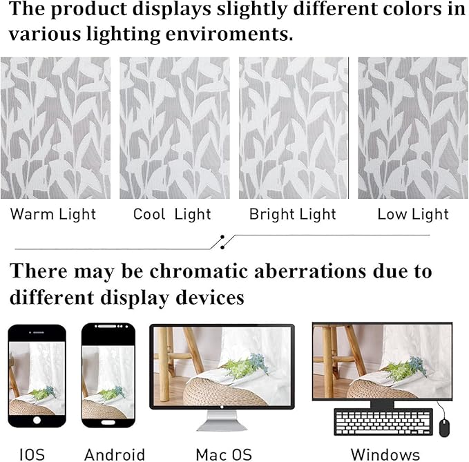 Lecloud Leia 36 Inch White Sheer Curtains Tiers 2 Pieces, Airy & Breathable Jacquard Texture Kitchen/Bedroom/Livng Room Curtain Small Window, Farmhouse Leaves Voile Drapes Dual Rod Pocket, 38W x 36L
