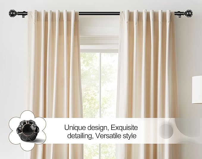 KAMANINA Black Curtain Rod for Windows 72 to 144 Inches (6-12ft) Long Heavy Duty Curtain Rods, 7/8 Inch Adjustable Drapery Rods with Decorative Netted Texture Finials