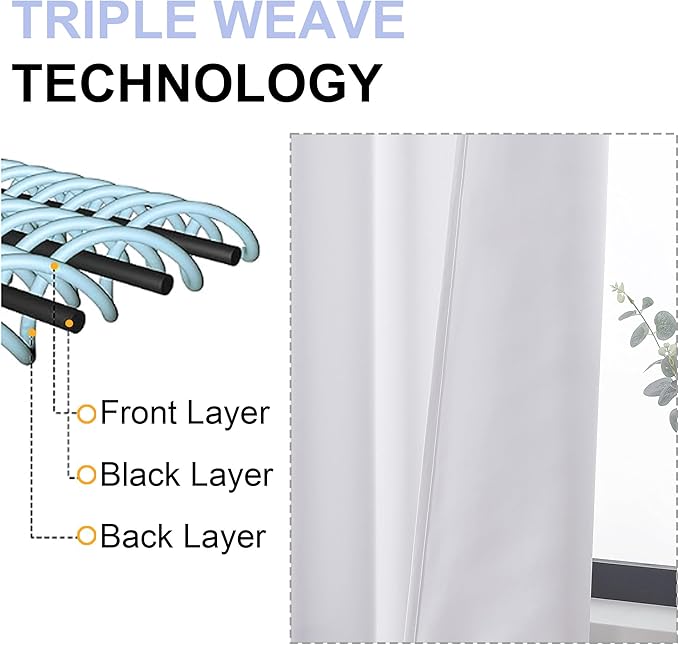 Simplebrand Ava Pure White Long 10ft Curtains for Patio 120 Inches Long 2 Panels Set, Solid Light Filtering Rod Pocket Window Treatment Curtains Room Darkening Drapes, 50" W x 120" L