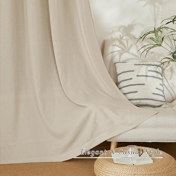 NICETOWN Rustic Linen 144 inch Long Curtains for Living Room, Grommet Privacy Added Thick Linen Weave with Light Filter Window Curtains & Drapes for Bedroom, Angora, W55 x L144, 2 Panels