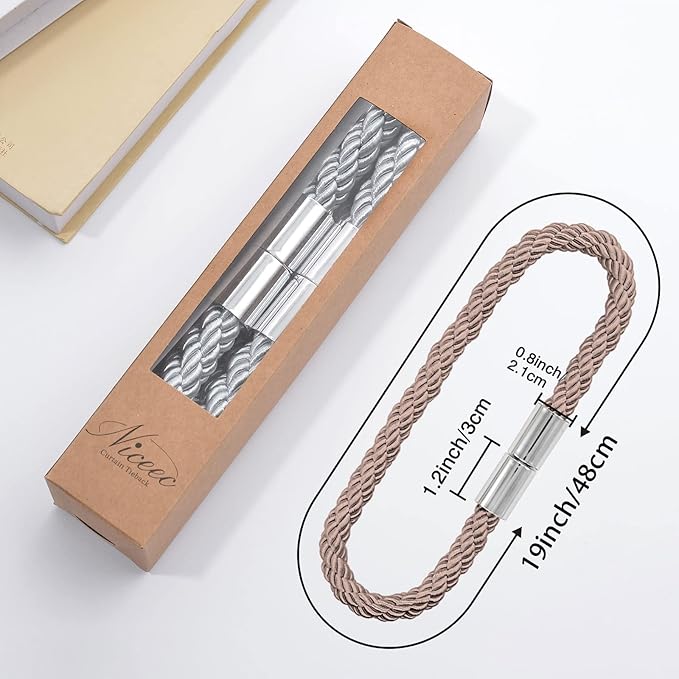 NICEEC 2 Pack Strong Magnetic Curtain Tiebacks Modern Simple Style Drape Tie Backs Convenient Decorative Weave Rope Curtain Holdbacks for Thin or Thick Home & Office Window Draperies (Grey Coffee)