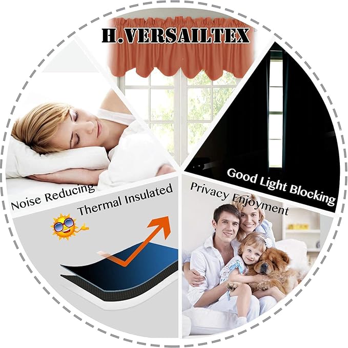 H.VERSAILTEX 2 Panels Blackout Curtain Valances for Kitchen Windows/Living Room/Bathroom Privacy Protection Rod Pocket Decoration Scalloped Window Valance Curtains, 52" W x 18" L, Orange