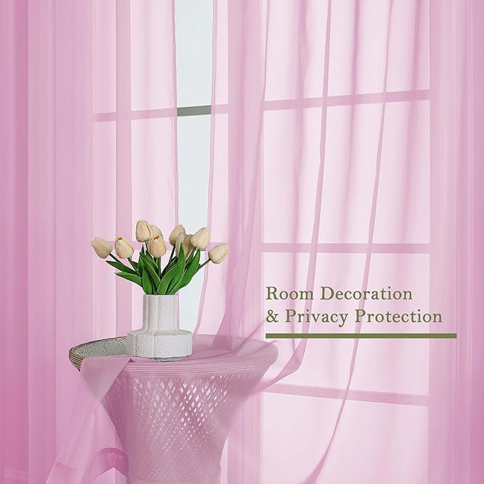 Lecloud Light Pink Sheer Curtains for Bedroom 84 Inches Long 2 Pcs, Modern Farmhouse Decor Rod Pockets Light Filtering Curtains for Living Room, Dining Room Drapes, Each Panel 59" W x 84" L