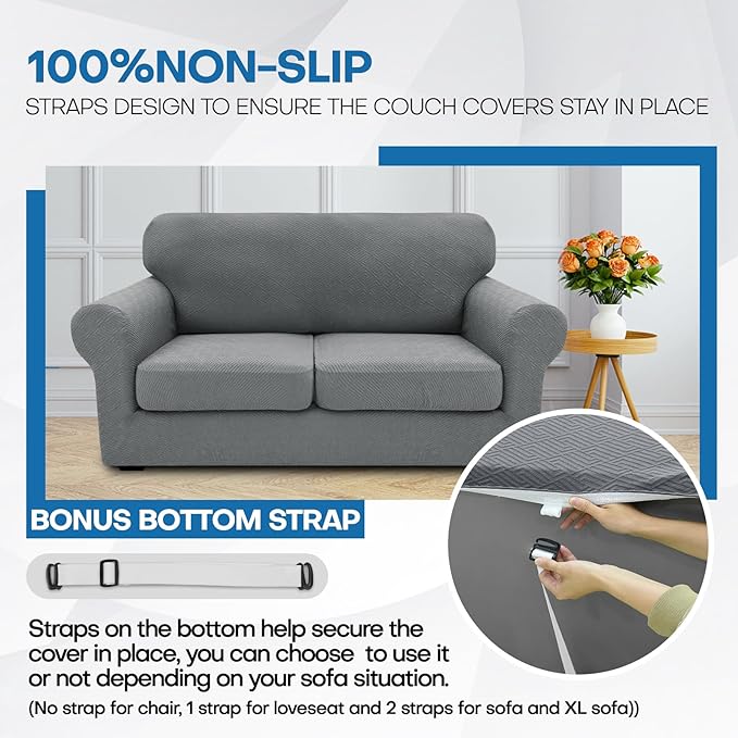 XINEAGE 2026 New 2 Pieces Chair Covers with Arms Super Stretch Chair Slipcover for Living Room Pet Dog Universal Slip Cover Anti Slip Armchair Furniture Protector (Light Gray), 31"-46"(1 Cushion)