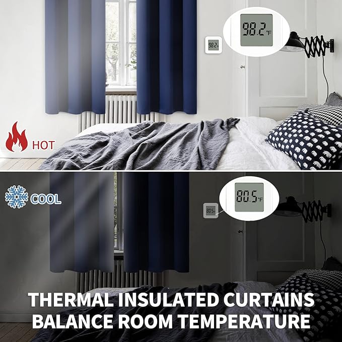 BGment Kitchen Curtains for Small Windows, 45 inch Curtains 2 Panels Set Blackout Room Darkening Thermal Insulated Short Drapes, 38 x 45 Inch, Navy Blue