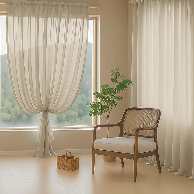Taupe Sheer Curtains 90 Inches Long 2 Panels, Light Filtering Solid Sheer Curtains for Bedroom Living Room, Lightweight Soft Airy Window Voile Sheer Drapes, Dual Rod Pocket, 2x42Wx90L Inches