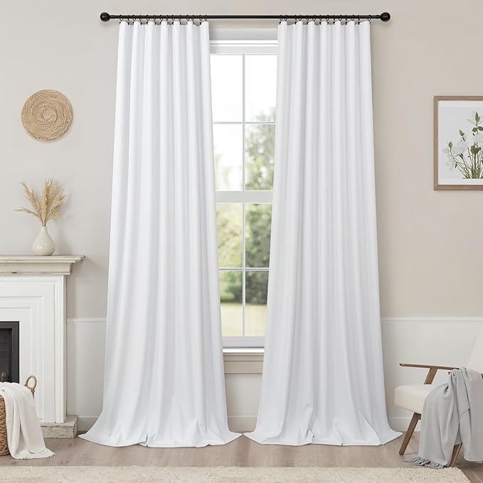 Pitalk White Room Darkening Curtains White Blackout Curtain 68 Inch Length 2 Panels Faux Linen Viral Short Bedroom Window Curtain for Dining Living Room 68 Long Cortinas Blancas para Sala Dormitorio