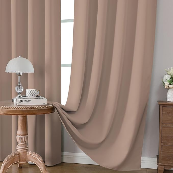 CUCRAF Khaki Blackout Curtains 72 inch Length 2 Panels Set, Rod Pocket Room Darkening Drapes for Bedroom Living Room, Insulated Thermal Light Blocking Window Curtain (W52 x L72 Inch)
