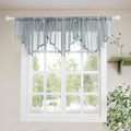 Molaxhome Swag Curtain 51 inch Length Rod Pocket Scalloped Curtain Valance Sheer Lace Panels with Hanging Crystal Beads for Kitchen Bedroom Window Treatments Drape Decor 1pc (Grey, 51Wx23L)