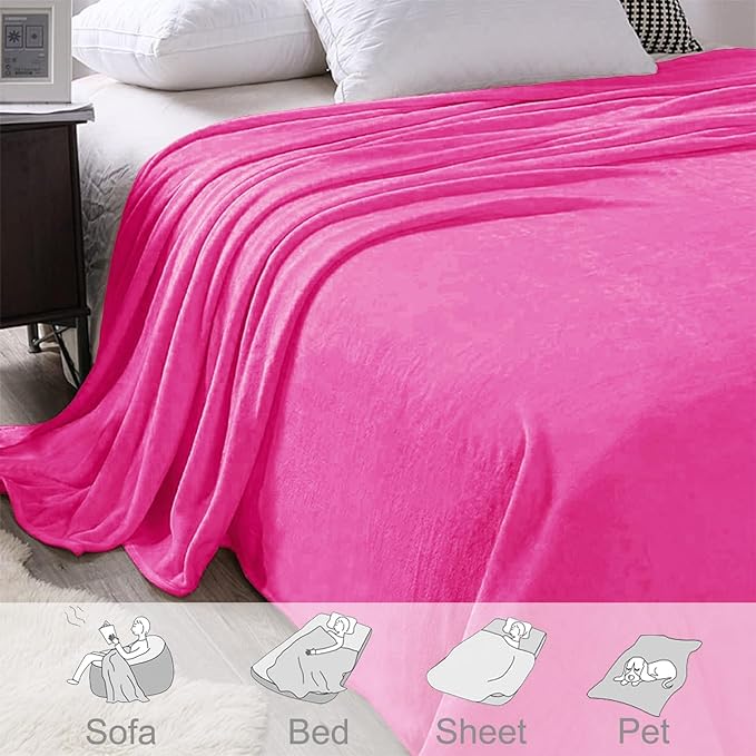 Exclusivo Mezcla Fleece Blanket King Size for Bed, Super Soft and Warm, All Season, Cozy, Plush, Lightweight, 90x104 Inches, Hot Pink