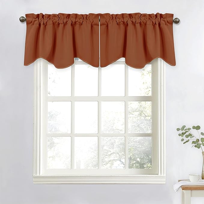NICETOWN Burnt Orange Curtain Valance for Windows Modern Rod Pocket Valance Window Treatments 2 Panels Short Valances for Kitchen Windows Bathroom Bedroom, 52 x 18 inch