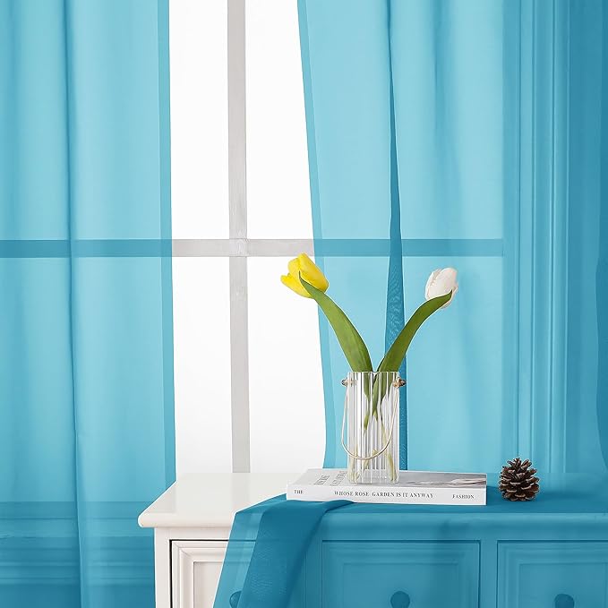 Lecloud Turquoise Sheer Curtains 72 Inches Long 2 Panels, Light Filtering Voile Curtain Drapes for Bedroom Windows Door, Dual Rod Pocket Living Room Sheer Curtains, 40 W x 72 L Inches