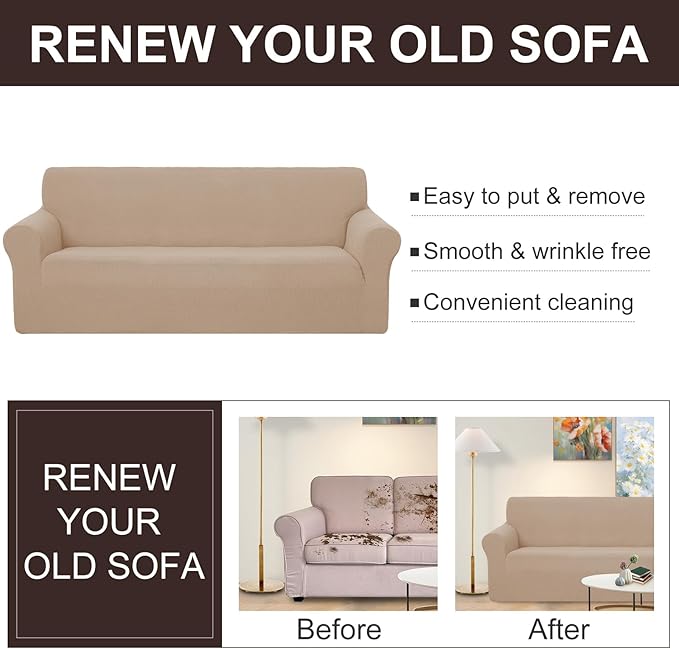 U-NICE HOME Stretch Couch Cover Sofa Cover Sofa Slipcover Furniture Protector for 4 Cushion Couch Sofa Pet Friendly(Oversized Sofa, Camel)