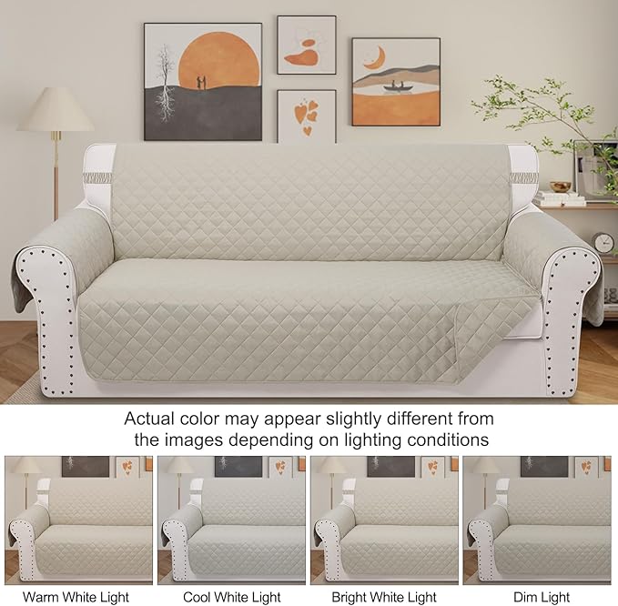 Reversible 4 Seater Sofa Cover 91 Inch Large Couch Cover Furniture Protector(Sofa XX-Large,Beige/Beige)