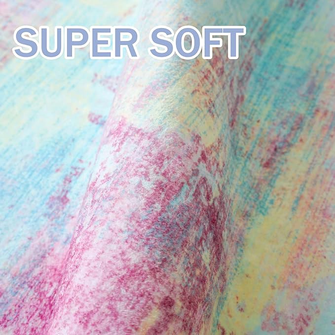IOHOUZE Abstract Runner Rug 3x12 Ft Washable Runners for Hallways, Non Slip Kitchen Runner Printed Faux Wool Entryway Runner Indoor, Modern Abstract Floor Carpet for Hall Kitchen, Pink Teal