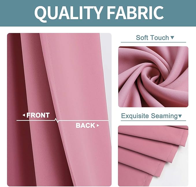 ChrisDowa Room Darkening Curtains 80 Inches Long 2 Panels Set for Living Room, Grommet Thermal Insulated Blackout Curtains for Bedroom (Pink, 52 x 80 Inch)
