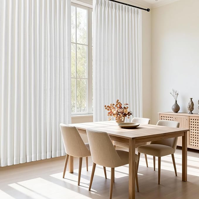 IVAPUPU Snow White Pinch Pleated Curtains 108 Inch Long for Living Room, Light Filtering Semi Sheer Pleat Curtain with Hooks Rings Memory Trained Back Tab Drapes for Bedroom Office, 40W, 2 Panels