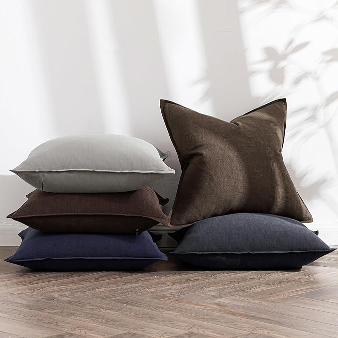MIULEE Decorative Linen Euro Sham Pillow Covers 24x24 Dark Brown Boho Farmhouse Neutral Winter Couch Throw Pillows for Bed Pack of 2 Accent Modern Pillowcase Sofa Livingroom Home Decor