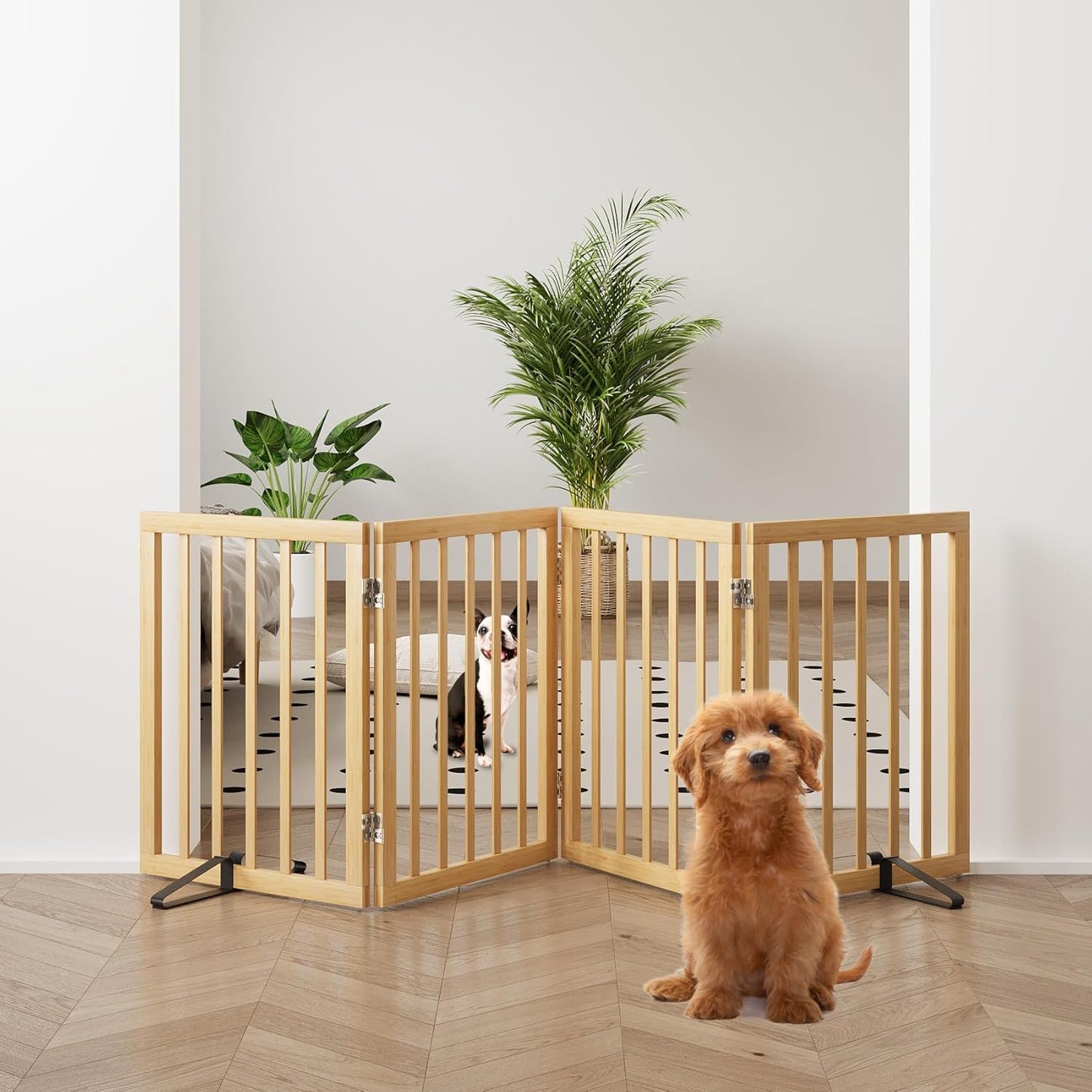 Natural 37-74" Wide Dog Gate for Stair, Bamboo Dog Gates for The House Doorways, Freestanding Pet Gates for Dogs, Doogie Puppy Fence Gate