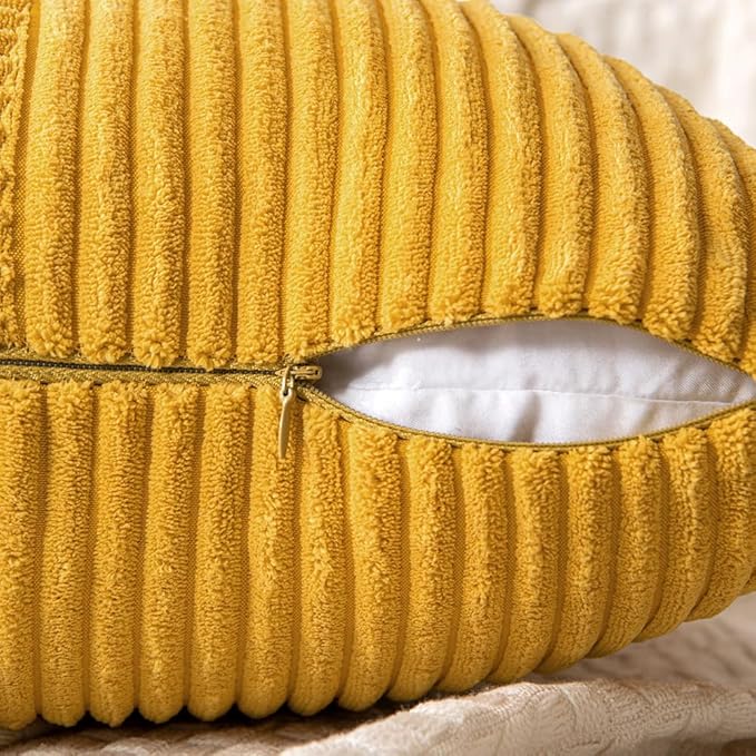 MIULEE Mustard Yellow Decorative Throw Pillow Covers 16x16 Inch for Couch Bed Sofa Pack of 2 Boho Farmhouse Throw Pillows Soft Cross Corduroy Patchwork Textured Cushion Cases
