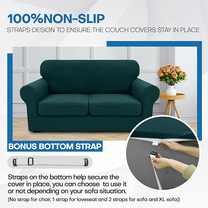XINEAGE 2026 New 2 Piece Chair Cover with Arms Super Stretch Chair Slipcover for Living Room Pet Dog Universal Slip Cover Anti Slip Armchair Furniture Protector (Blackish Green), 31"-46"(1 Cushion)