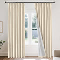 Joydeco 100% Blackout Pleated Curtains, Linen Window Curtains 2 Panel Sets 108 inches Long, Thermal Insulated Darkening Drapes for Bedroom(Bleached Sand,40'' Wx108'' L)