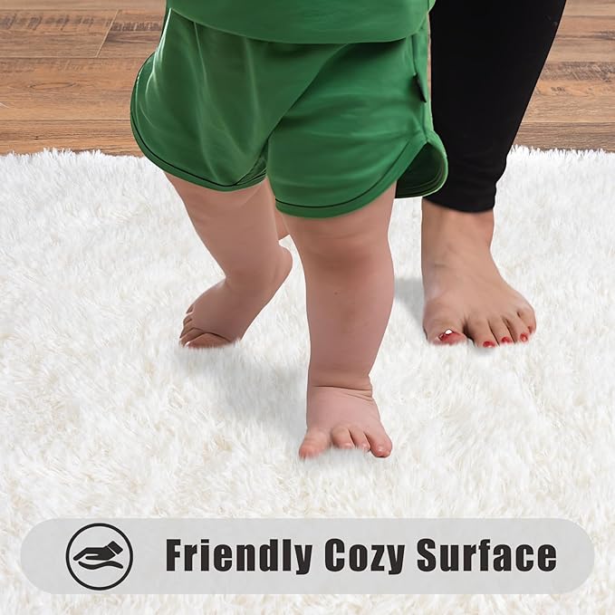 Ultra Soft Runner Rugs for Bedroom Hallways with Upgraded Non-Slip Rubber Backing & Thick Memory Sponge, 2 Packs 2x6 Feet Fluffy Shag Throw Area Rug for Bedside Dorm Cream