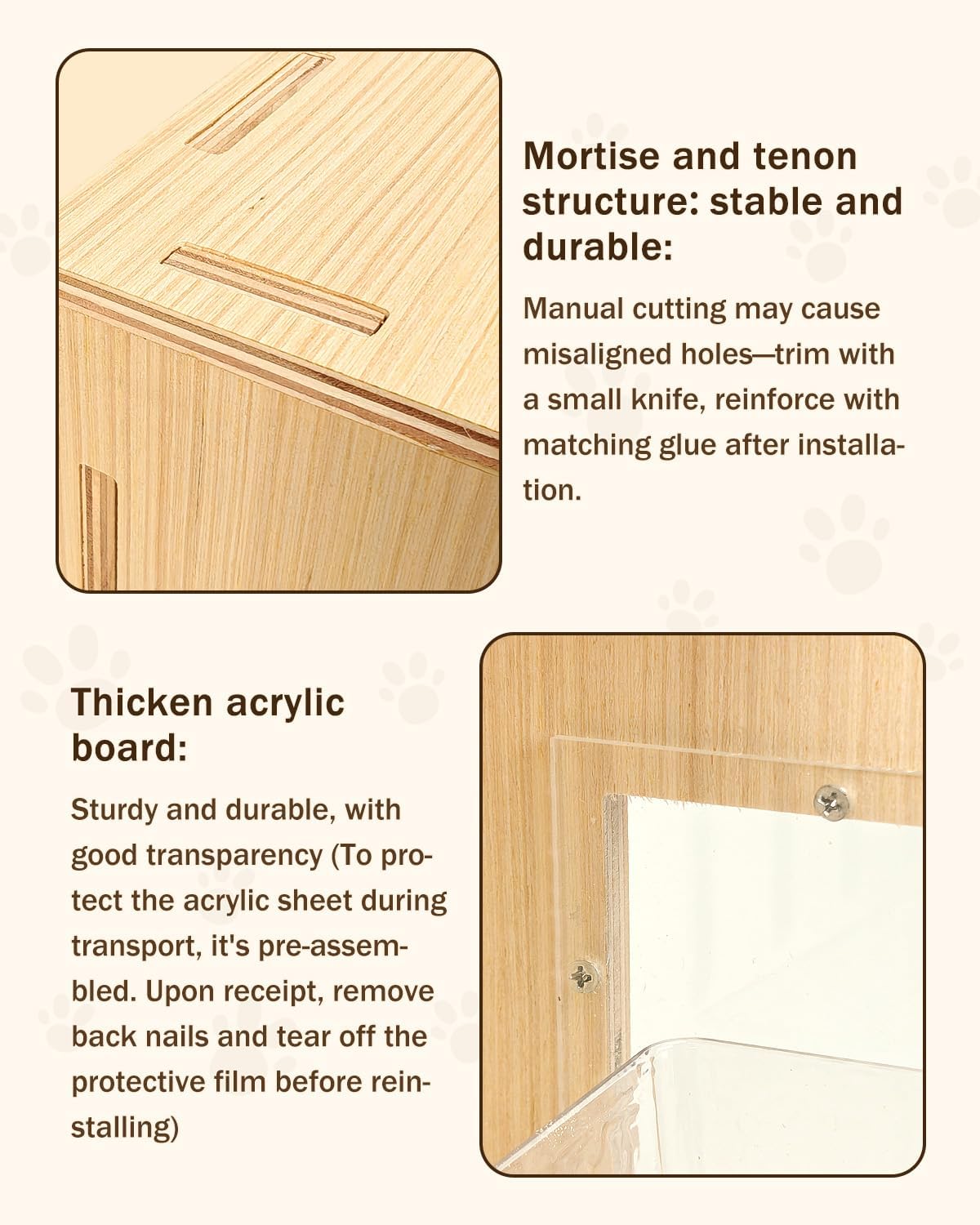 Small Wooden Hamster Cage for Dwarf Hamsters, 15.8" Portable Habitat with Acrylic Panels & Openable Top, Includes Water Bottle & Platform for Robo, Winter White Hamsters & Campbell’s Dwarf Hamsters
