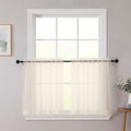 Kitchen Curtains 24 Inch Length Tier 2 Pieces, Cream Sheer Curtain Solid Soft Sheer Short Curtains for Windows, Cafe Bathroom Basement Rod Pocket Drapes, Cream, Each 42" Wx24 L Inches