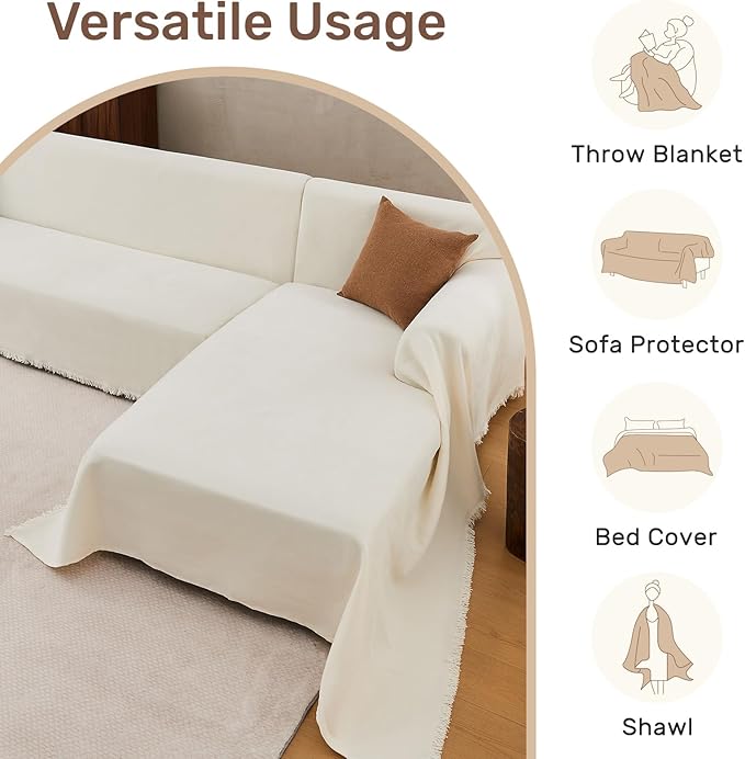 Sectional Couch Covers, 2 Pieces Washable L Shaped Couch Covers Sofa Blanket for Dogs Pet Friendly Sectional Sofa Slipcovers Furniture Covers,71"x 110"+ 71"x 118",(X-Large,Cream White)