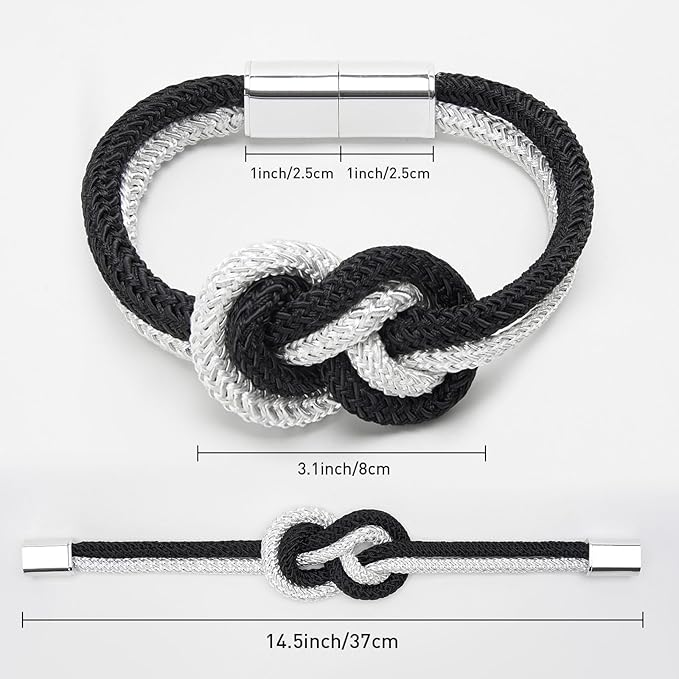 NICEEC 2 Pack Mini Magnetic Curtain Tiebacks Nordic Simple Style Drape Tie Backs Elegant Hand Weave Rope Knot Decorative Curtain Holdbacks for Home & Office Thin Window Drapery (Black & White)