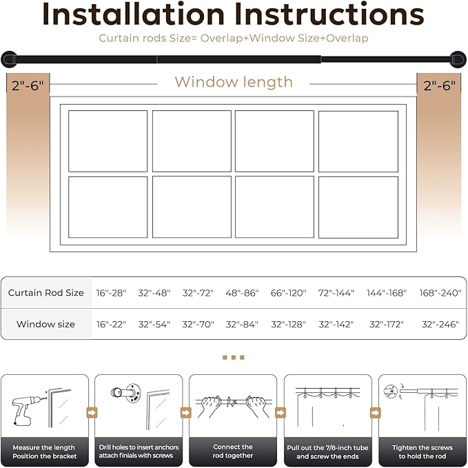 Zeerobee Curtain Rods for Windows 66 to 120, 1 Inch Industrial Wrap Around Vintage Bronze Curtain Rod, Indoor/Outdoor Room Divider Adjustable Drapery Pole, 66"-120"